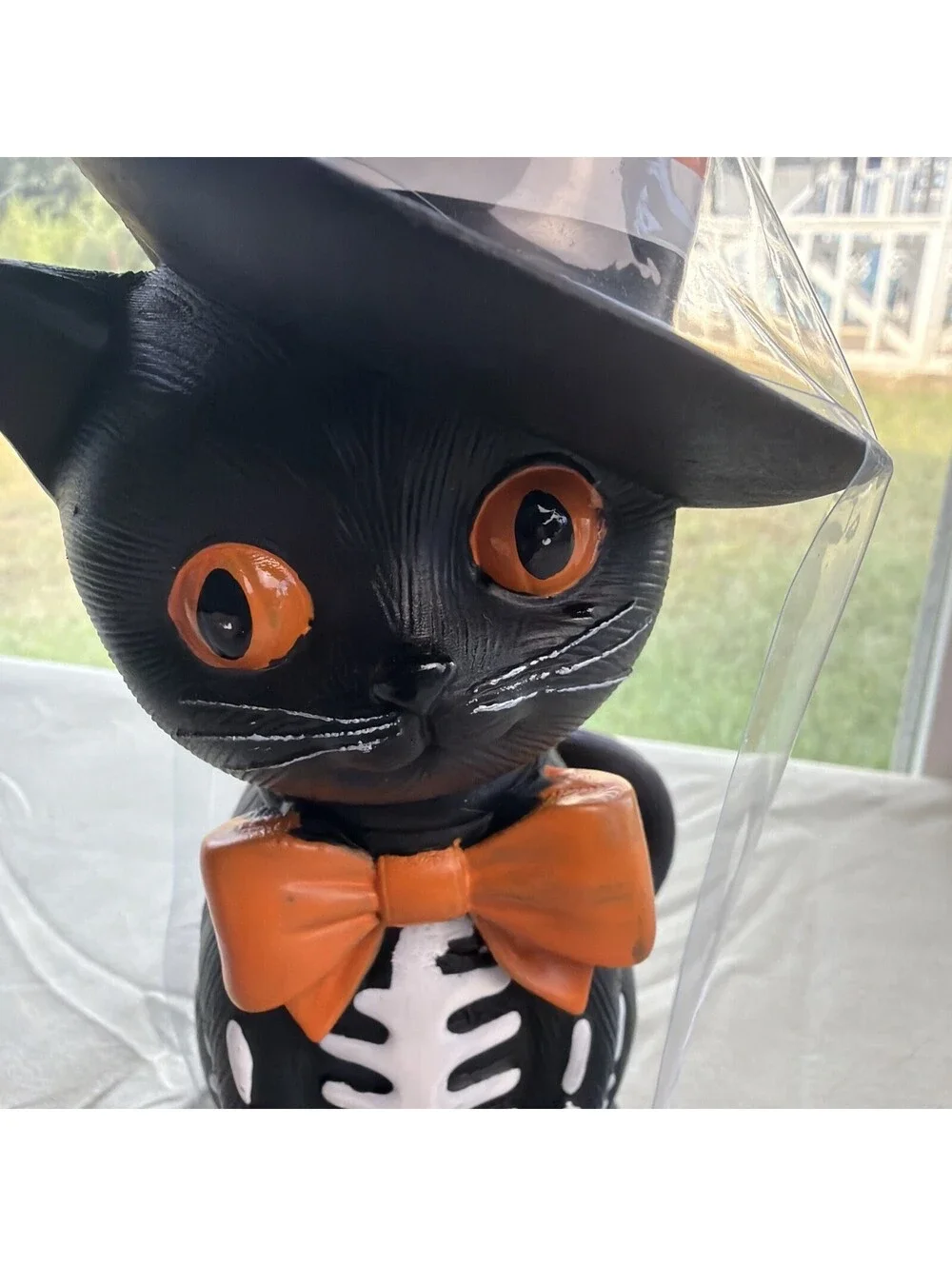 New Black Cat Skeleton With Orange Witch Hat Halloween Soap Dispenser Spooky
